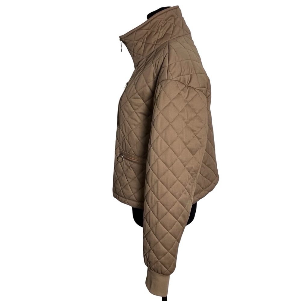Avec Les Filles Quilted Cropped Mock High Neck Zip Front Jacket Orange Zip — S - Picture 8 of 14